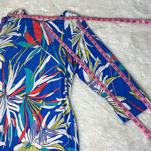 CLARA SUN WOO Kerchief Angle Hem Tunic Top Size XL Floral Print Stretch USA Made - Picture 10 of 16